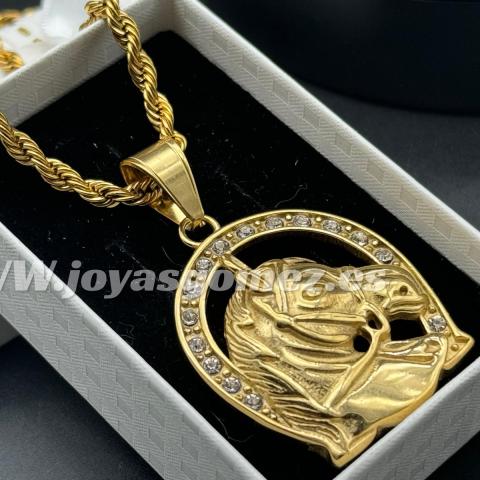 Colgante herradura +cordón 4mm*60cm ,acero 316L chapado oro 18k