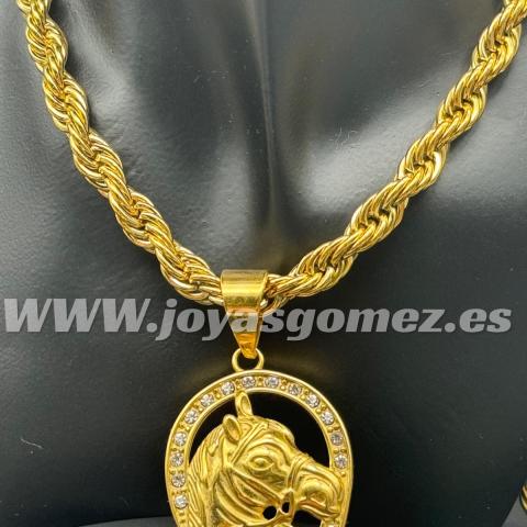 Colgante herradura +cordón 8mm*65cm(MEDIDA ESPECIAL) ,acero 316L chapado oro 18k