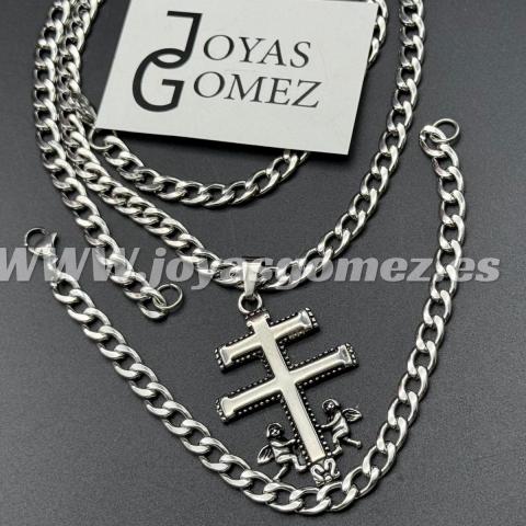 Cadena y pulsera 6mm+colgante cruz caravaca,acero 316L- PROMOCIÓN-