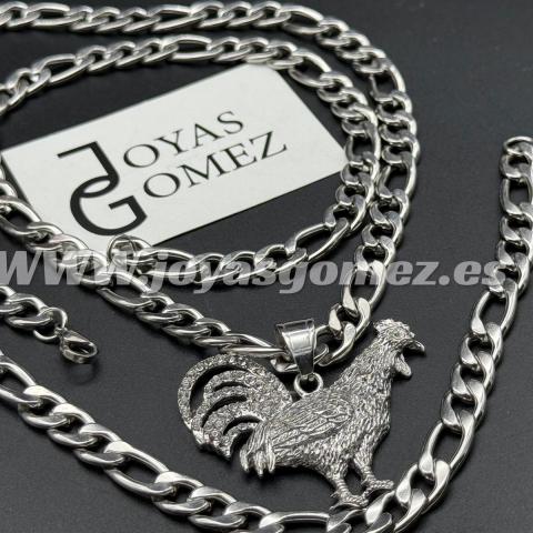 Cadena y pulsera 7mm+ colgante gallo circonitas ,acero 316L- PROMOCIÓN-