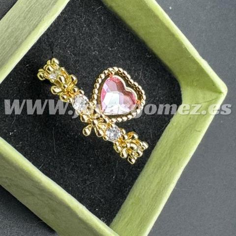 Sortija piedra ROSA, corona , acero 316L chapado oro 18k, talla 14