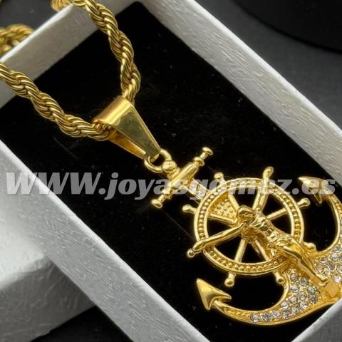 Cordón 3mm*60cm- colgante cruz circonitas,acero 316 L chapado oro 18k