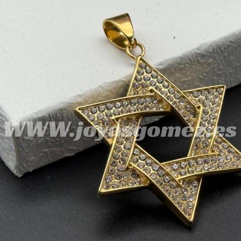 Colgante estrella de David con circonitas, acero 316L chapado oro 18k