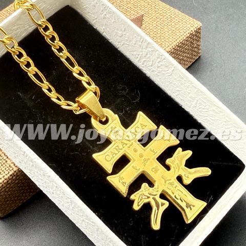 Cadena 4mm*60cm -cruz caravaca 4cm -acero 316L chapado oro 18k