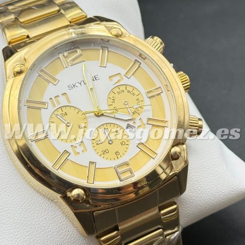 Reloj calendario dorado-blanco ,acero 316L chapado oro 18k