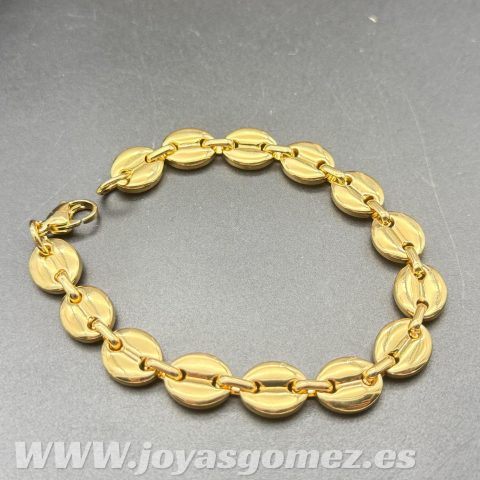 Pulsera granos café, 11mm *21cm,acero 316L, chapado oro 18k