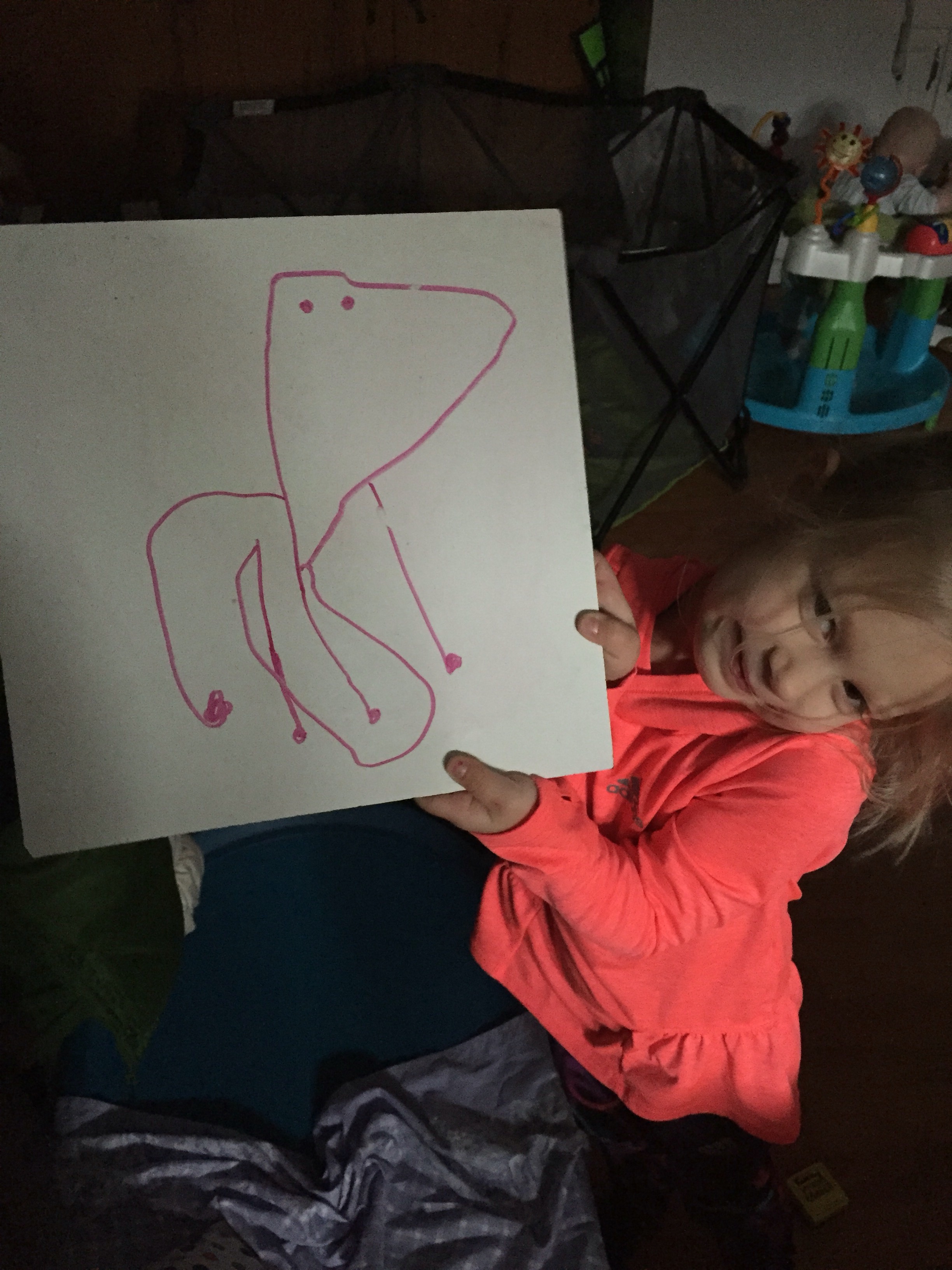 KS drawing a giraffe!