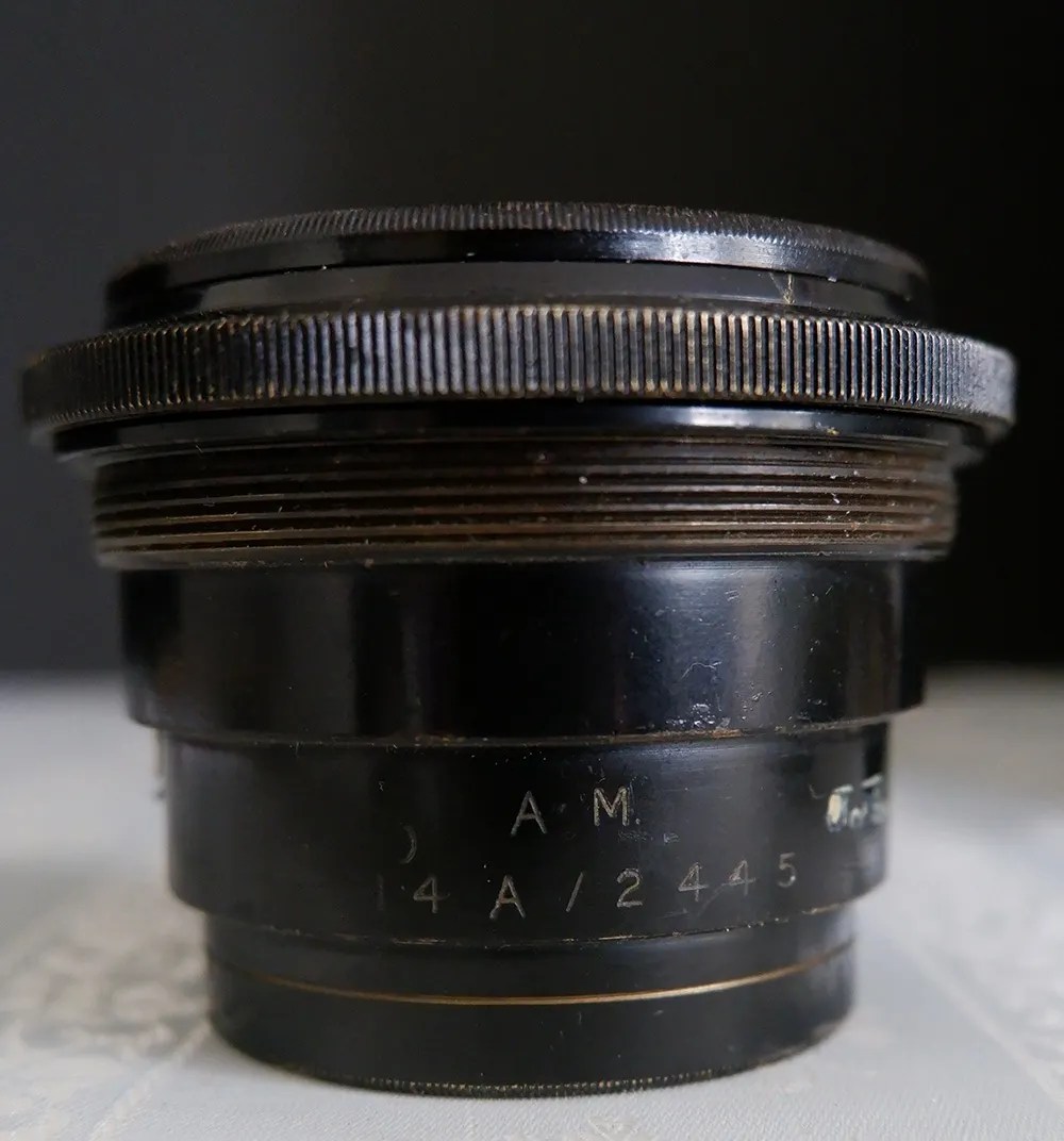 Photo of an aerial recon lens with markings 'A M. 14A/2445'
