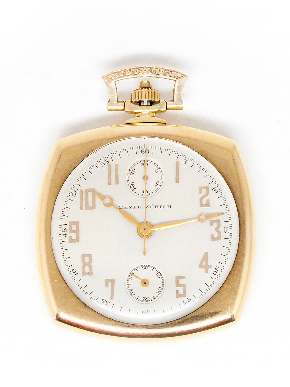Beyer-Zurich 18k Yellow Gold Cushion-Shaped Open Face Chronograph