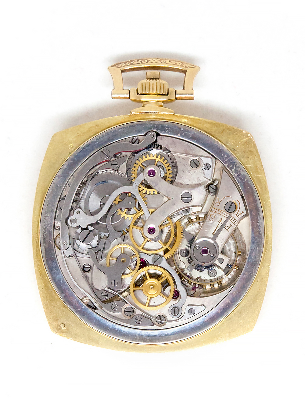 Beyer-Zurich 18k Yellow Gold Cushion-Shaped Open Face Chronograph