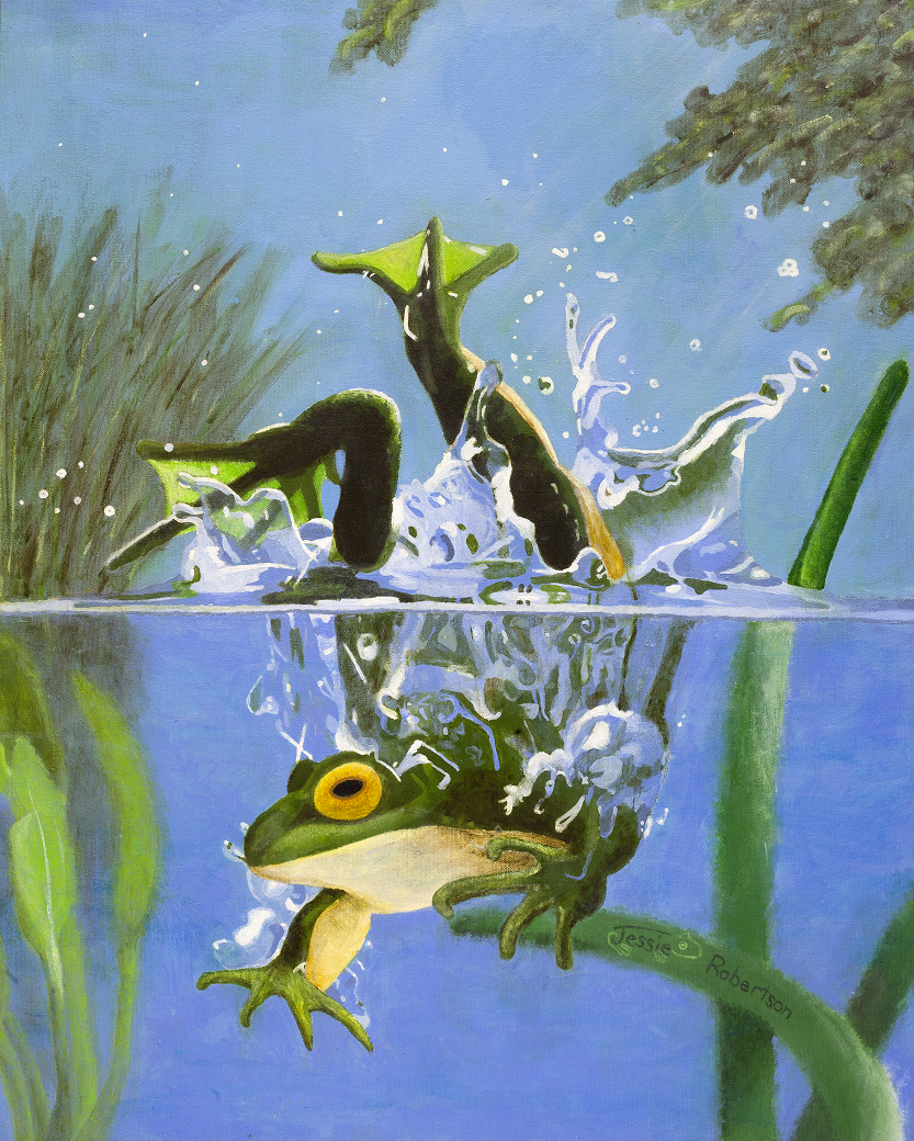 Diving Frog Acrylic Painting