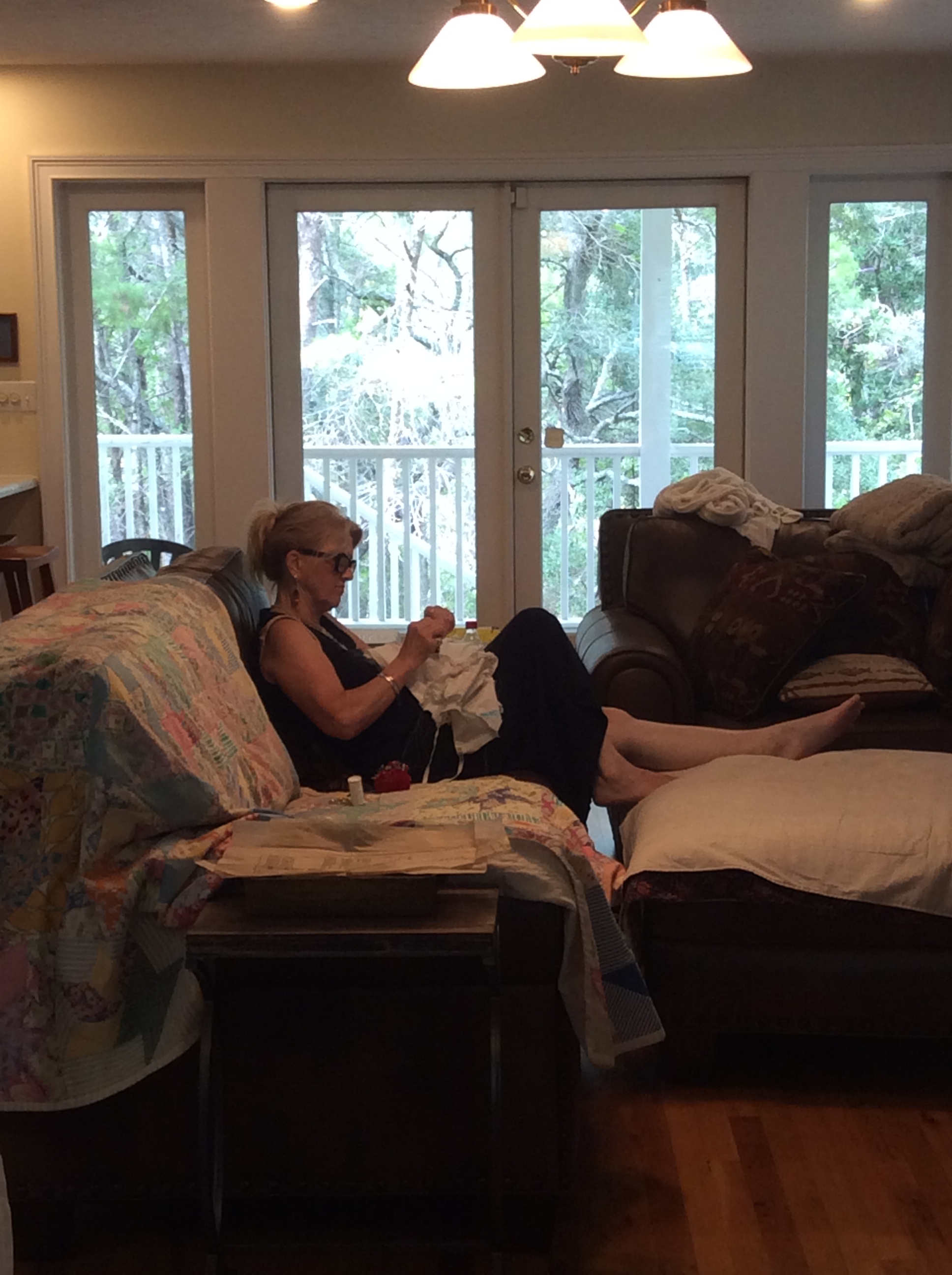 Mama hard at work on tedious steps