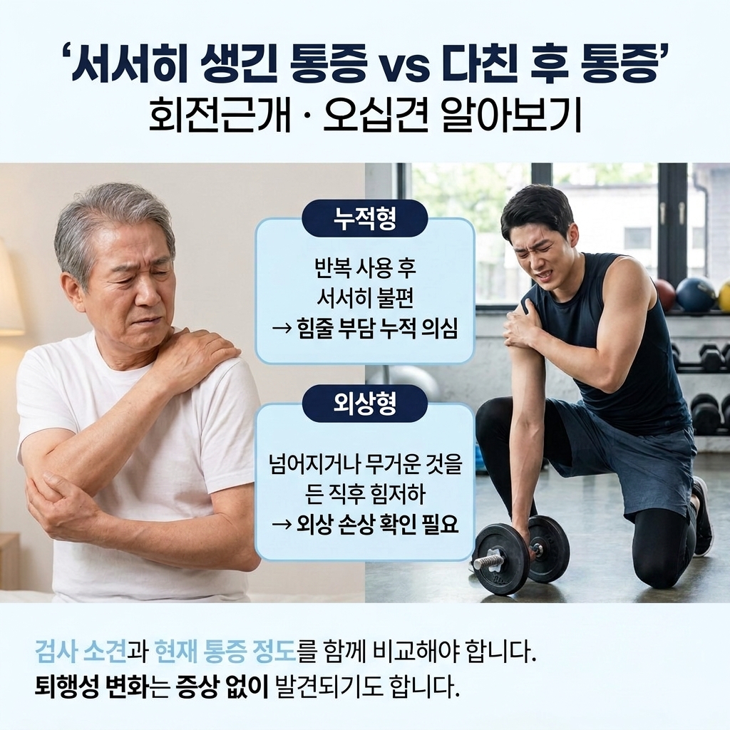 반복적인 팔 사용 후 서서히 시작되는 회전근개 관련 어깨 통증