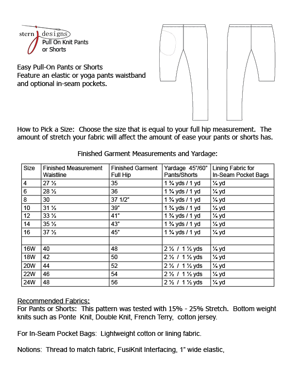 Pull-On Knit Pants or Shorts - J Stern Designs