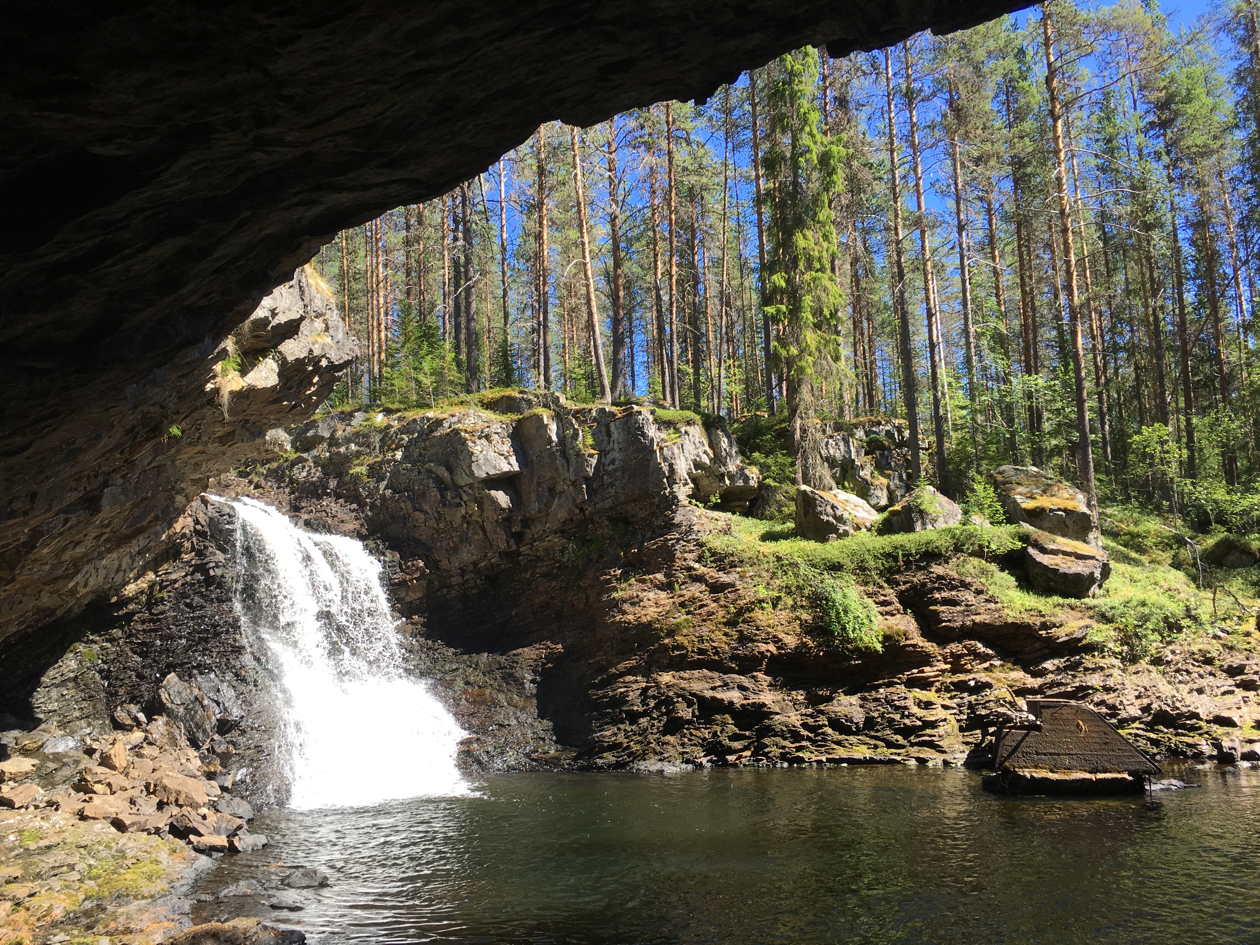 Vid ett fint vattenfall i skogen