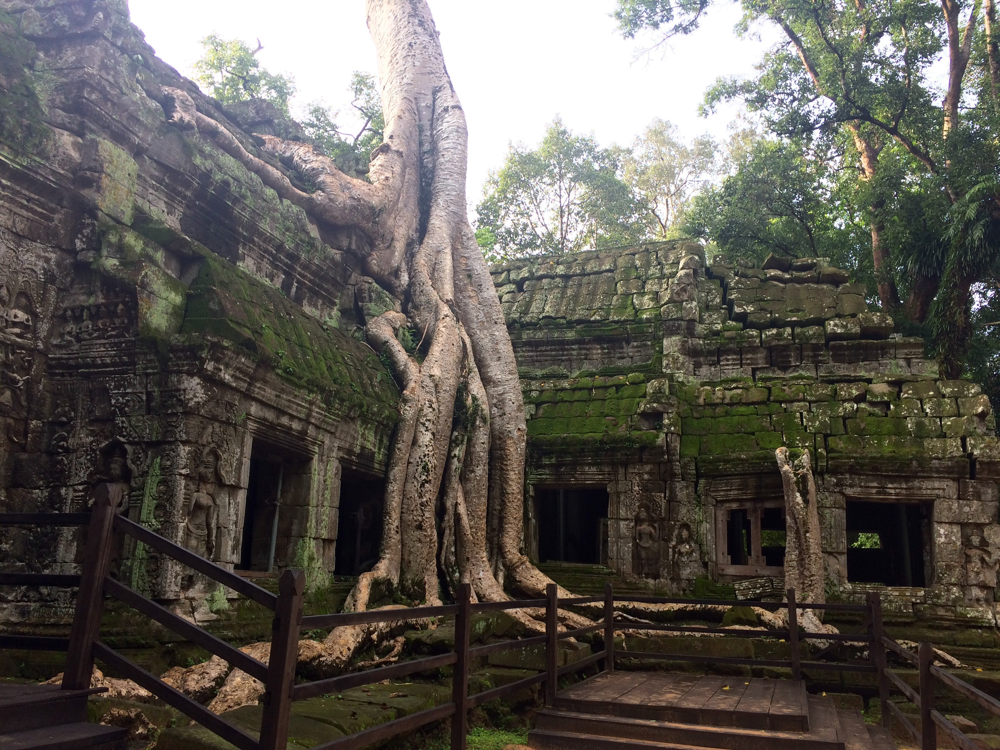 Smartphones also struggle with high contrast scenes. In this case, in order to capture the shadows we had to blow out the sky (Angkor Wat, Cambodia)