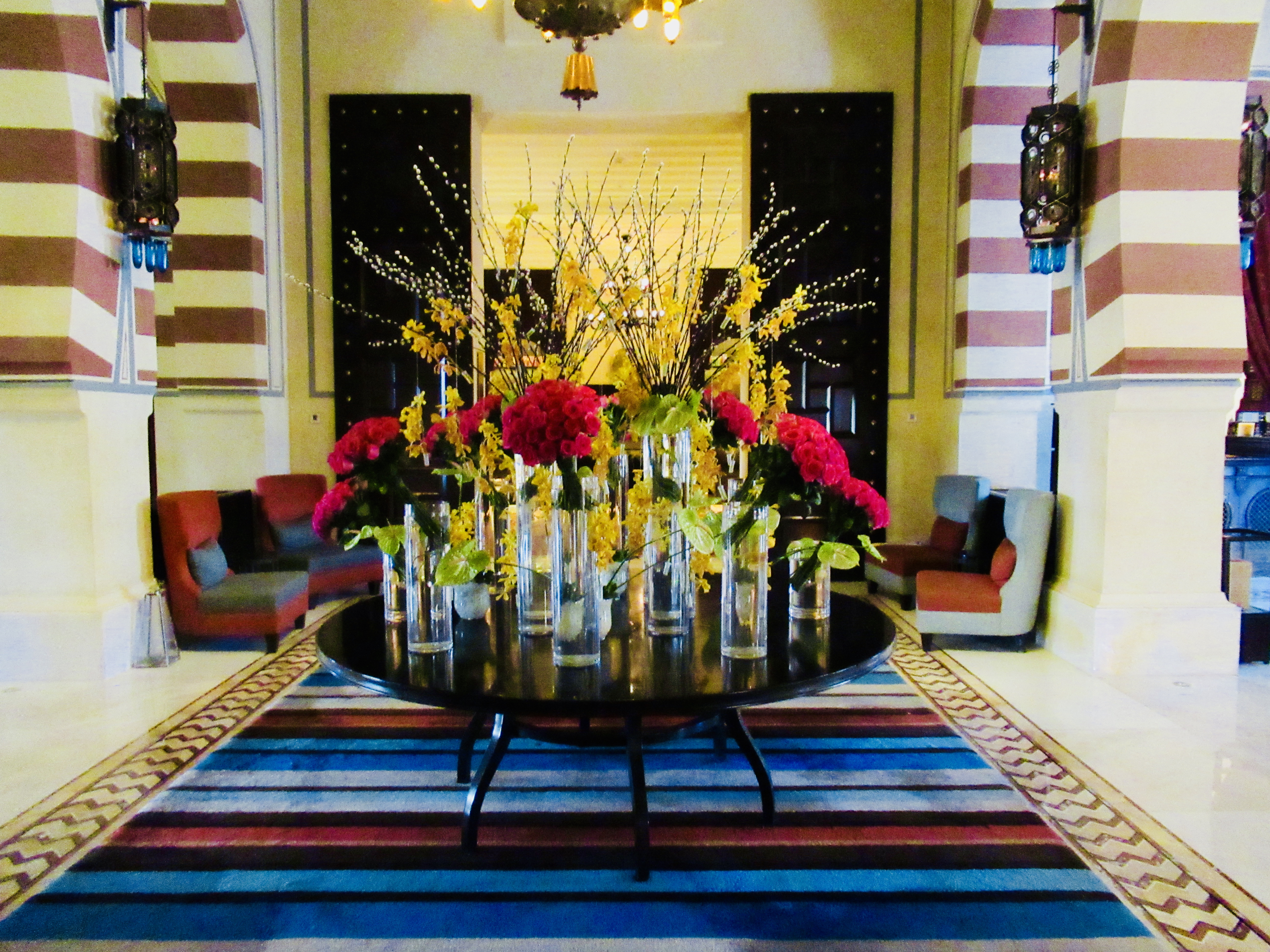 flowers at the entrance to the restaurant
