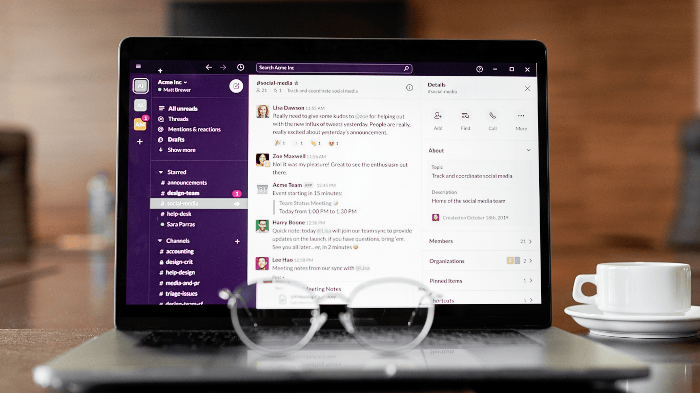 Laptop with Slack open