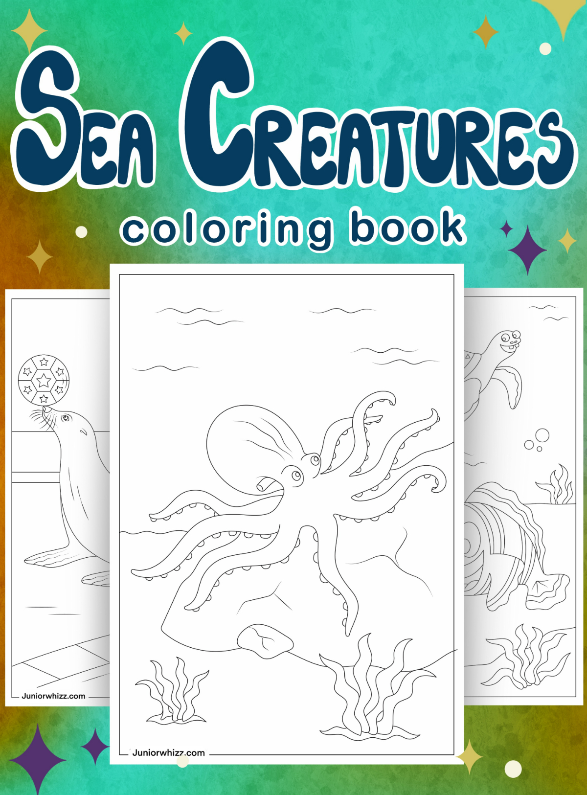 Sea creatures coloring pages with book (printable pdfs)