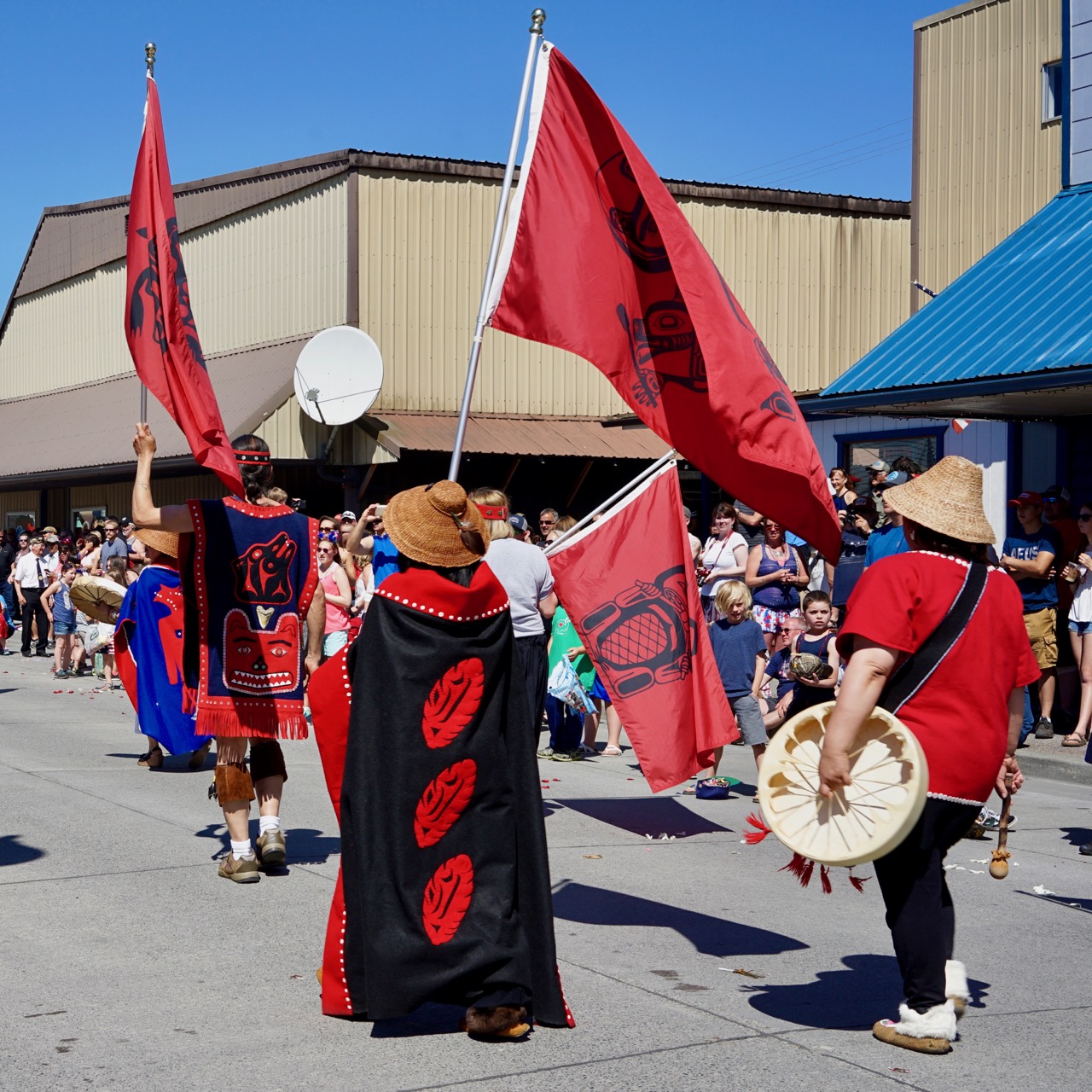 The Tlingit tribal community drumming for the holiday