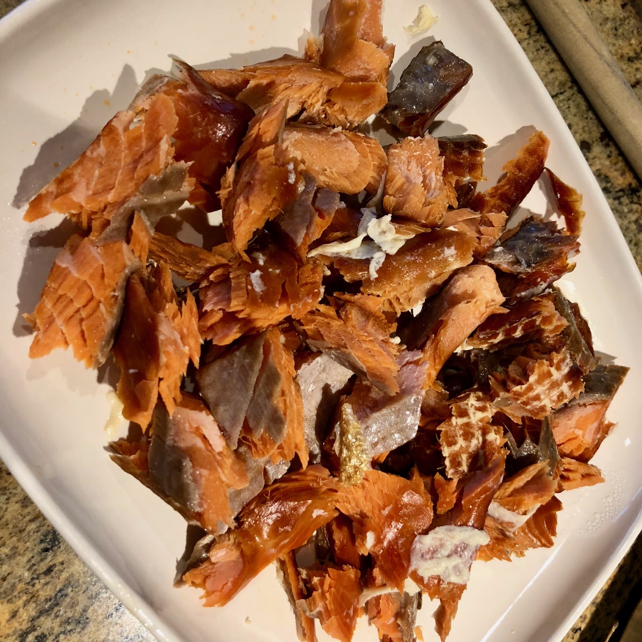 Pulled smoked salmon bellies