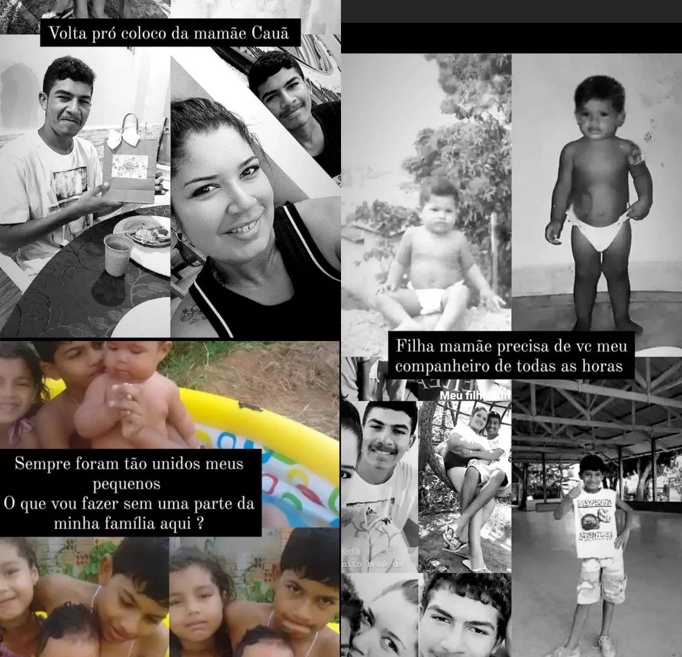 Mãe do jovem publicou fotos do filho nas redes sociais com mensagens de esperança para que ele fosse encontrado com vida — Foto: Reprodução/Arte g1