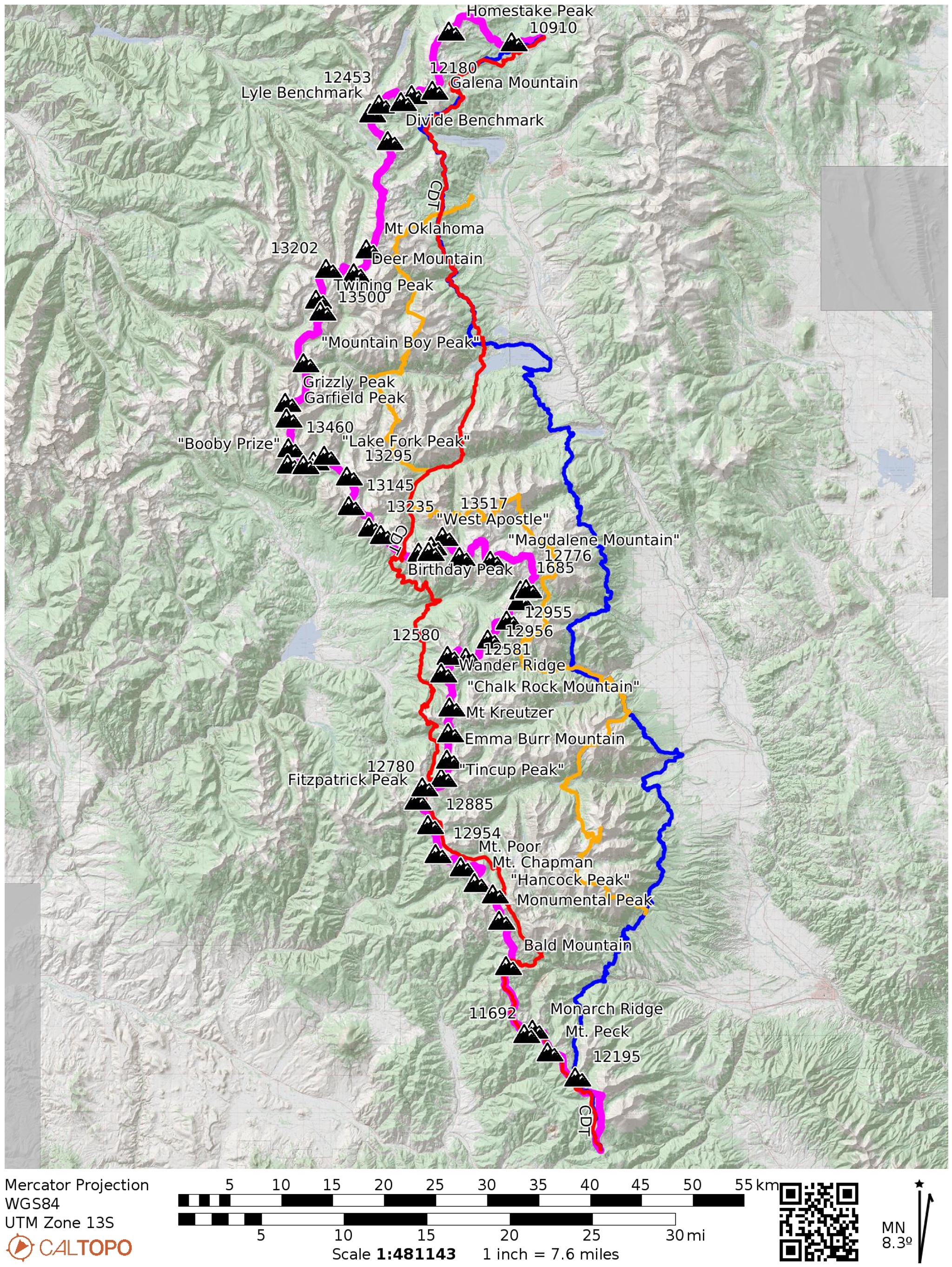 Continental Divide Trail Map Continental Divide Trail 1500 4524 Sawatch Comparisons Map 
