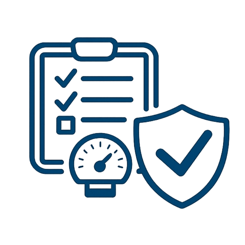 Outline icon representing controls, pressure protection, and accessories used in industrial pump services.