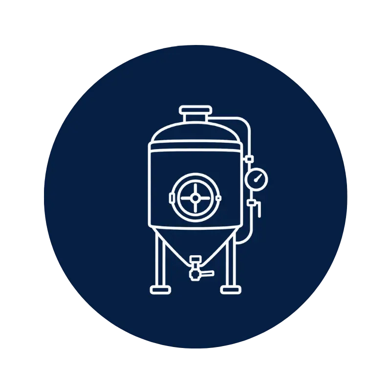 Fermentation tank icon representing brewery applications supported by commercial pump services.