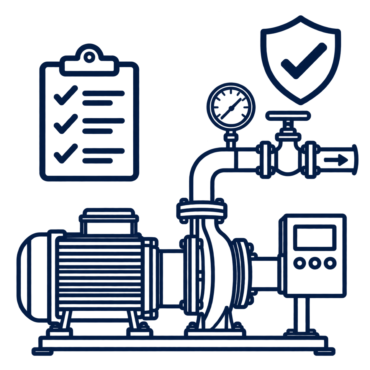 Pump with pressure gauge, controls and checklist, illustrating testing after pump repairs in cape town.