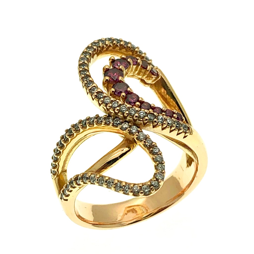 Rood gouden sieraden, moderne sieraden, stenen sieraden, sieraden kunst, . RosÃ© gouden ring met witte en roze zirconia stenen