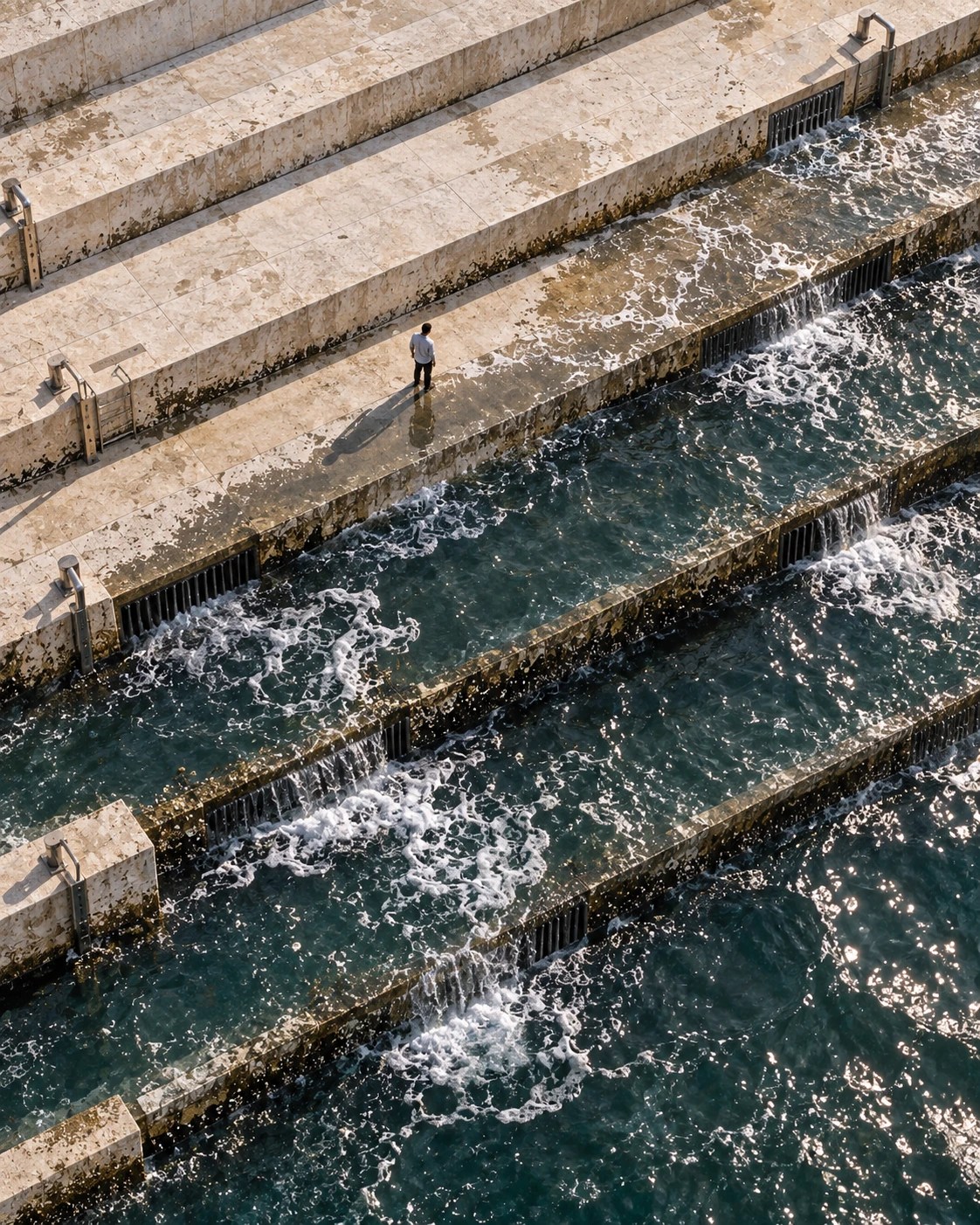 Tidal Room, Guggenheim Abu Dhabi: half tide. Three dry levels. Three levels of water.