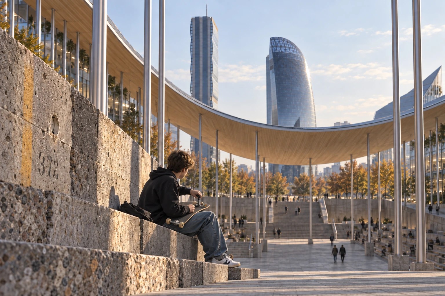 The Sunken City · CityWave Milan: old new. La piedra conserva un tiempo que el skyline todavía no conoce.
