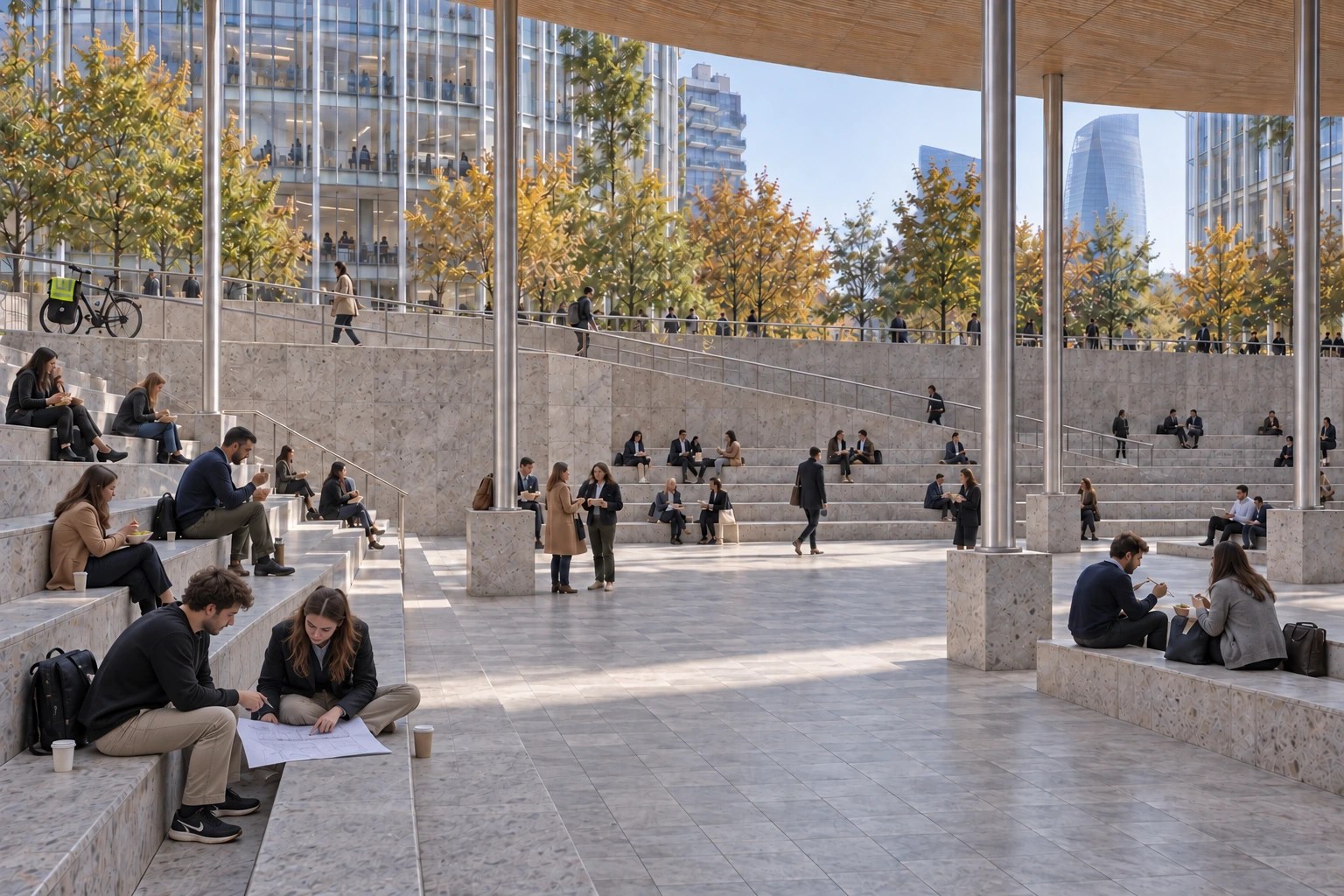 The Sunken City · CityWave Milan: lunch hour. At noon, the urban section becomes a shared room.