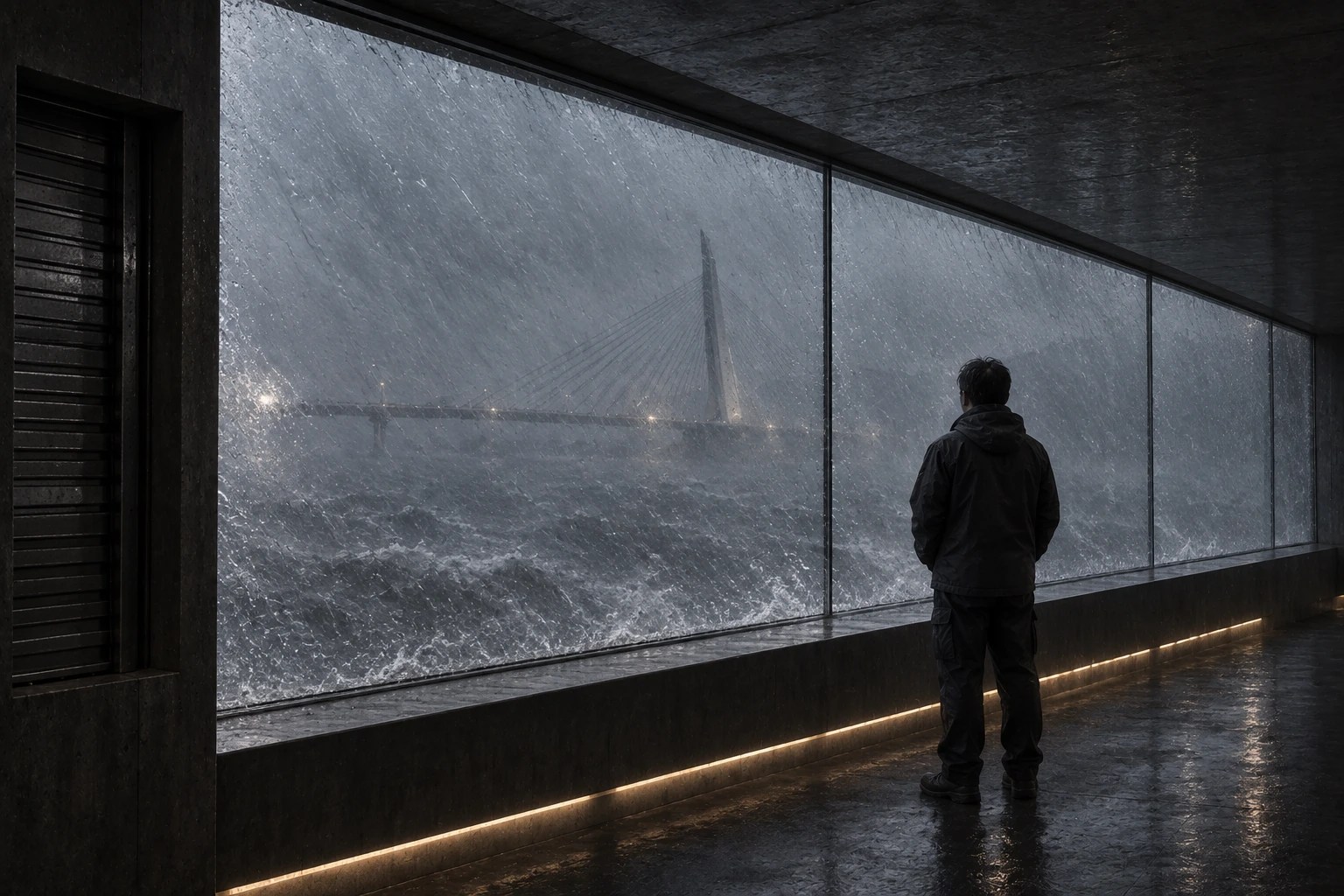 The Observatory of Weather · Danjiang Bridge: zero visibility. El mismo horizonte se convierte en miedo.