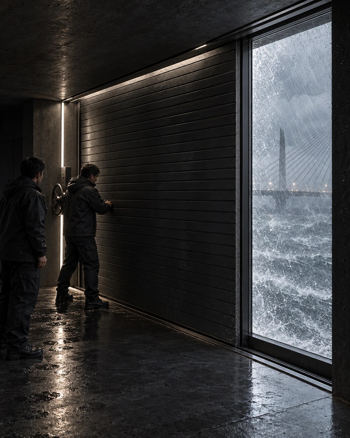 The Observatory of Weather · Danjiang Bridge: storm lock. El edificio cambia de estado antes de cerrar los ojos.