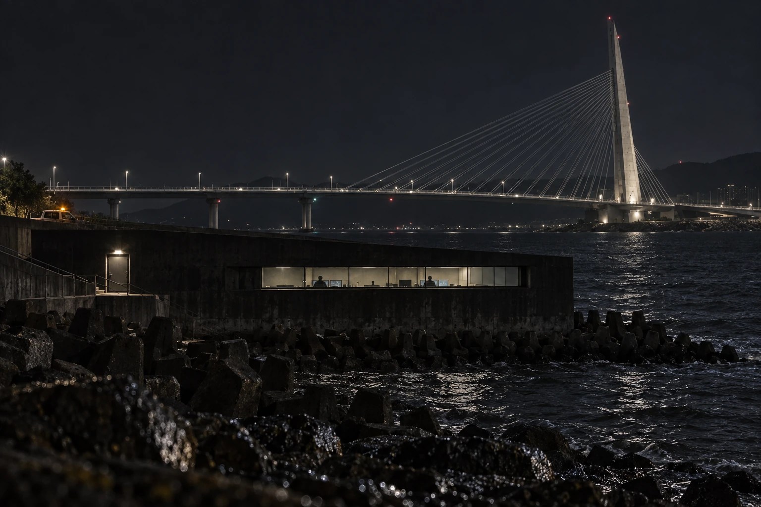 The Observatory of Weather · Danjiang Bridge: night watch. Cuando la ciudad duerme, el observatorio continúa.