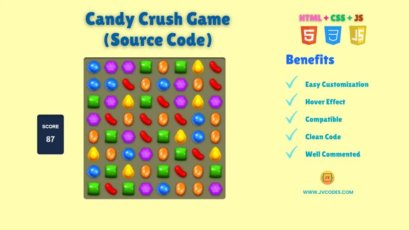 Candy Crush Game Using Html Css And Javascript Free Source Code - Download Gorgeous Dark Design | Ultra HD