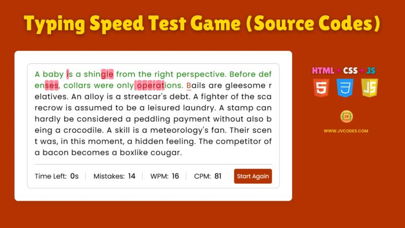 Typing Speed Test Game In Html Css Javascript - Elegant HD Minimal Arts | Free Download