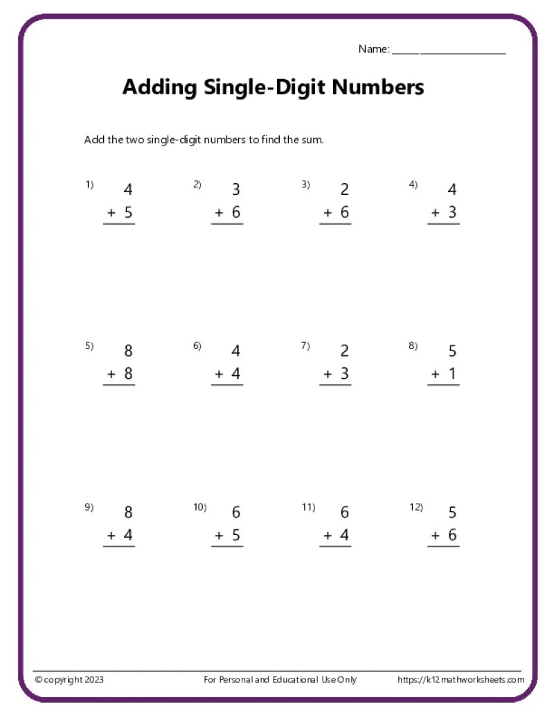 1st grade addition worksheets