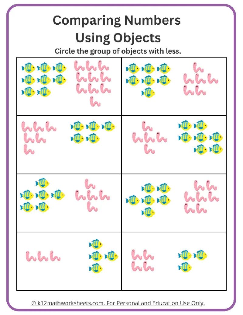 Comparing Numbers Using Objects 1 Image K12 Math Worksheets - Elegant Ocean Pattern - Mobile
