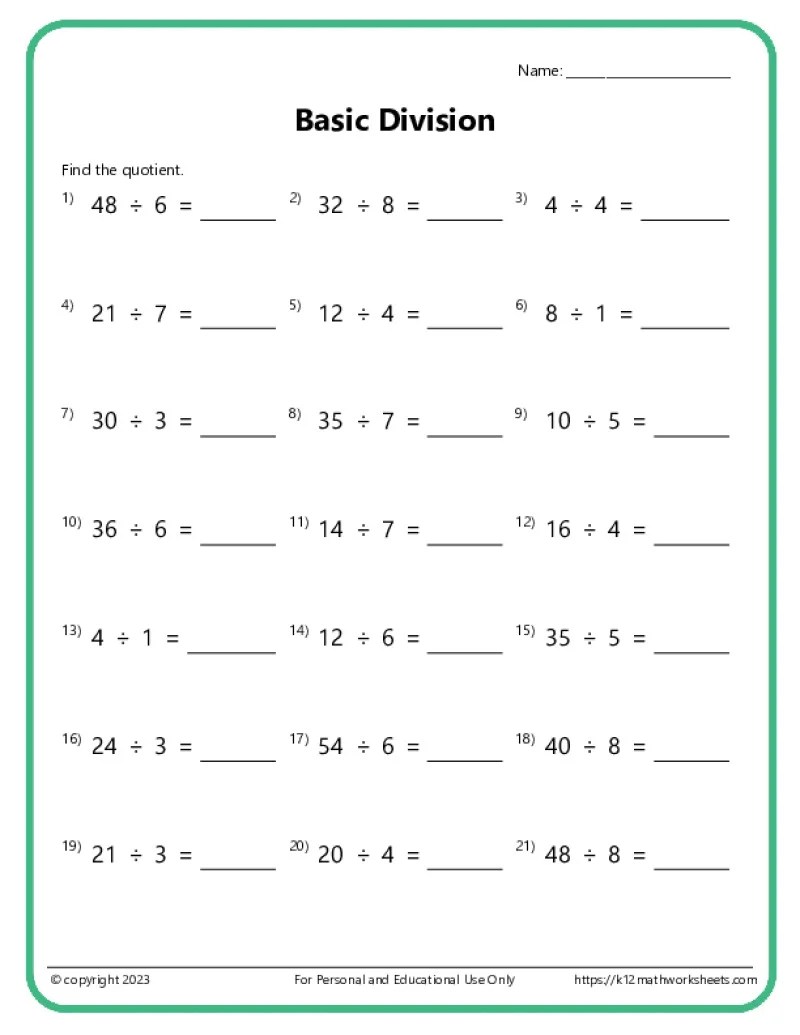 Basic division worksheets