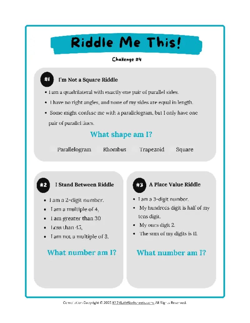 3rd Grade Logic Puzzles Riddles Worksheets Free Printables - Perfect Abstract Pattern - 8K
