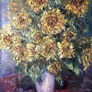 Sunflowers in a vase original oil painting