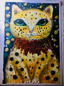Yellow dots cat painting