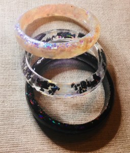 Set of 3 white and black resin bangles