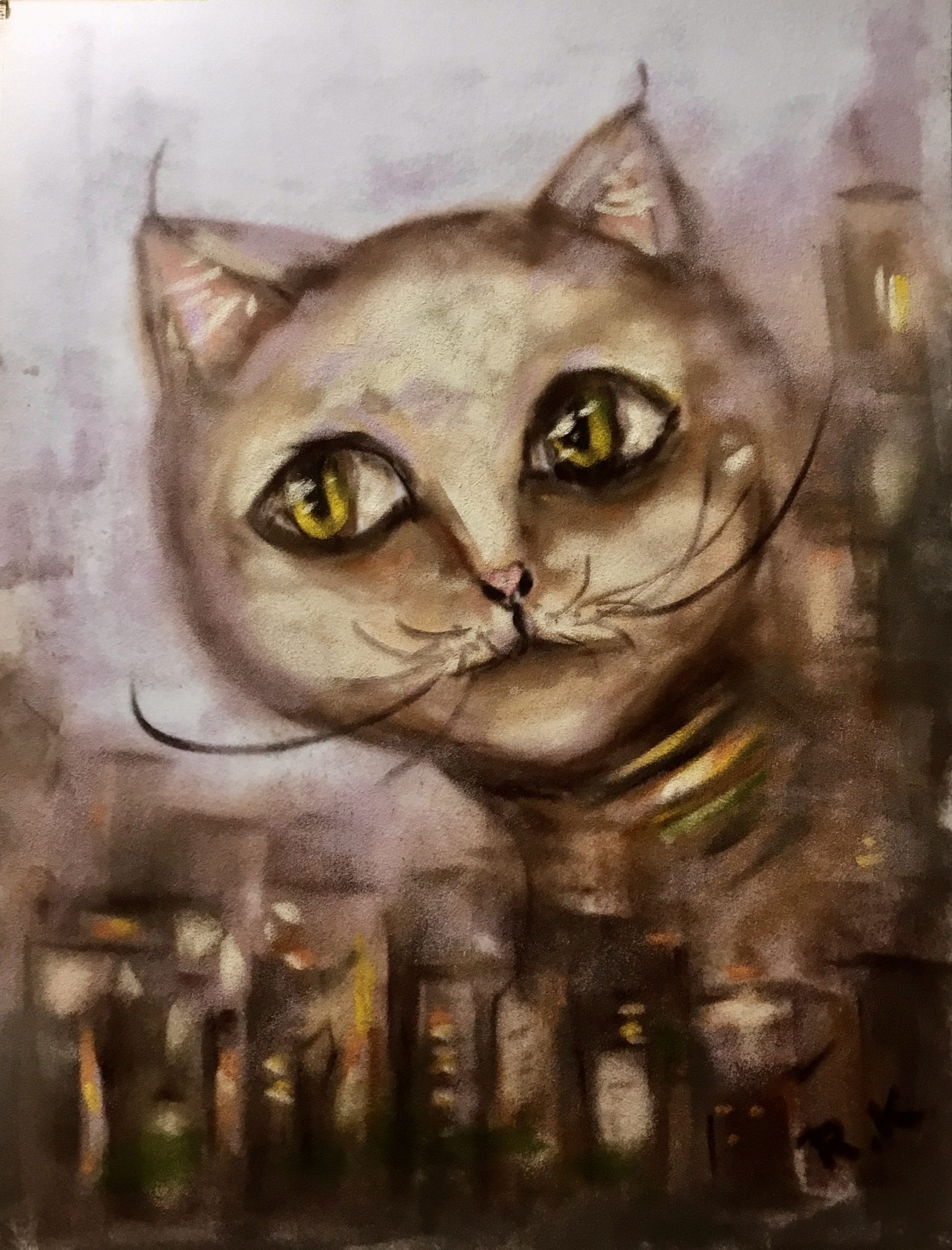 "Cat in Town" – Original Soft Pastel Painting