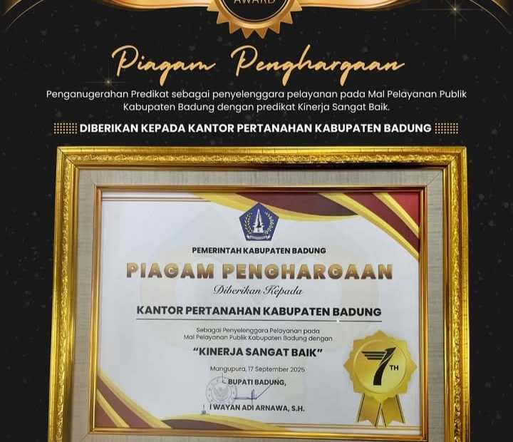 Kantah Badung Raih Penghargaan Kinerja Sangat Baik di Mal Pelayanan Publik