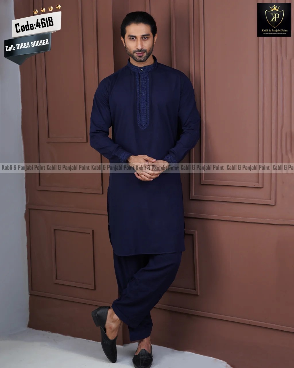 Exclusive Men’s Embroidered Kabli Set - Deep Blue