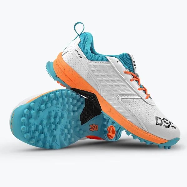 DSC Unisex Jaffa 22 Cricket Shoes (White Orange)